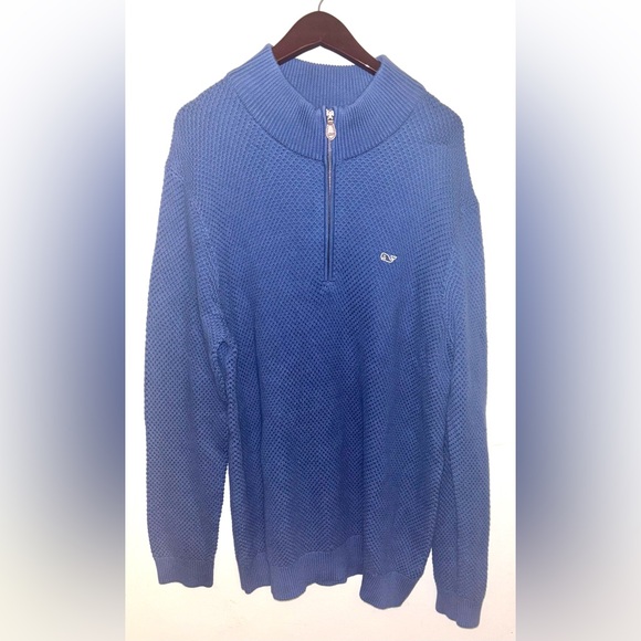 Vineyard Vines Men’s Blue Waffle Knit 1/4 Zip Sweater Large Preppy Old Money